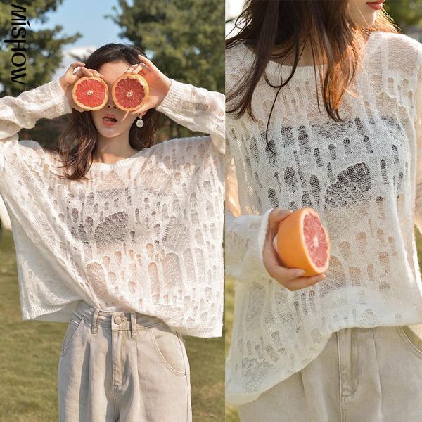 

mishow 2020 autumn pullover for women solid white hollow out casual sweater elegant fashion female casual clothing mx20c5495, White;black