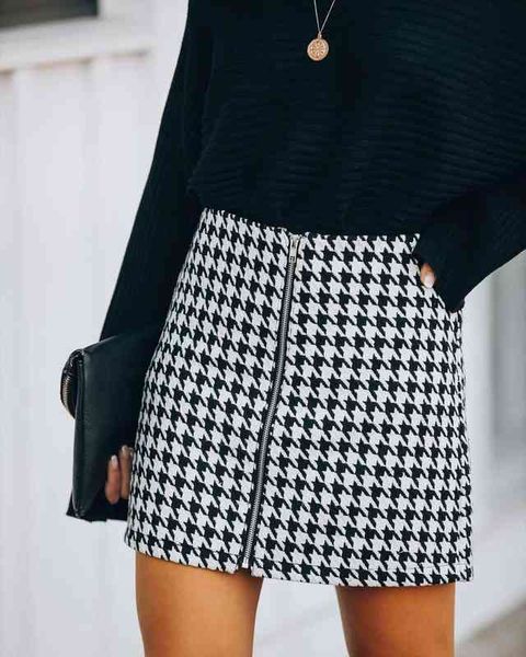

women cotton short skirt check skirt plaids short good quality lady clothes classic elegant design net women styl, Black