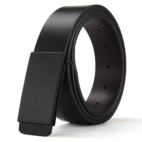 

men's leisure young and middle-aged trouser smooth buckle business simple leather belt, Black;green