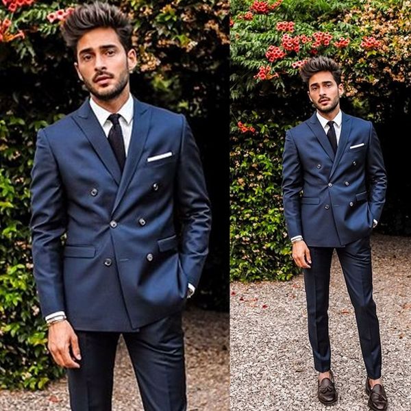 

2021 winter navy mens suits peaked lapel double breasted groomsmen wedding business tuxedos prom party blazer(jacket+pants), Black;gray