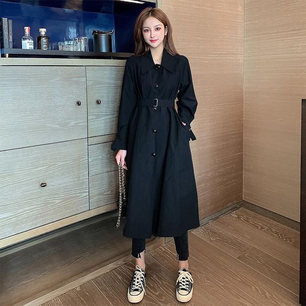 

autumn spring comfortable solid work style vintage elegant cute outdoor travel holiday long a-line trench, Tan;black