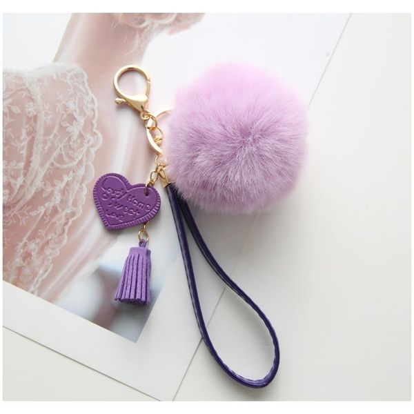 

new fluffy rabbit fur ball key chain with leather heart tassel pompom key ring holder for women bag car jewelry pendant f bbydbw, Slivery;golden