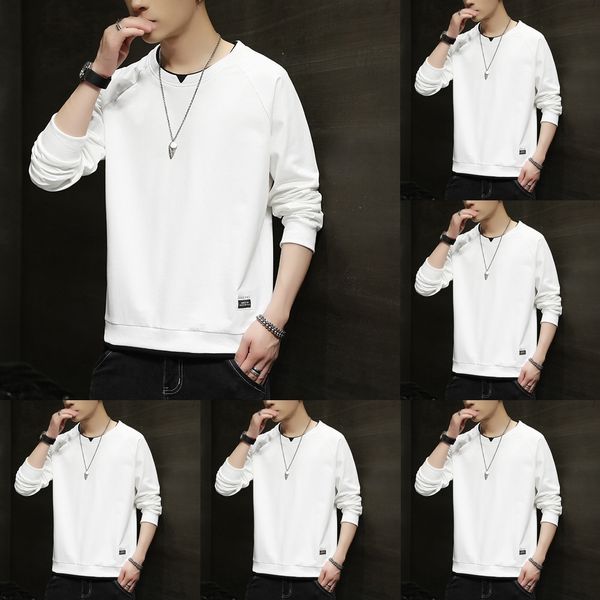 

2020 new autumn long pullover pullovert- pulloversleeve t-shirt men's sweater bottoming shirt men's round neck pullover sweater fo, Black