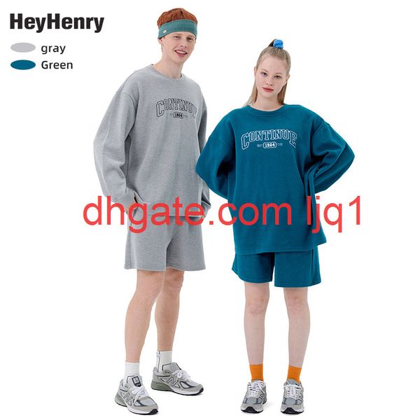 

henry spring casual long sleeve round neck t-shirt loose men's and women's shorts fashion, White;black