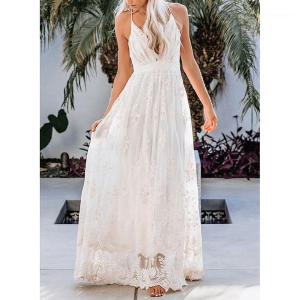 

2020 summer women long dress spaghetti strap white lace maxi tunic beach dress1, Black;gray