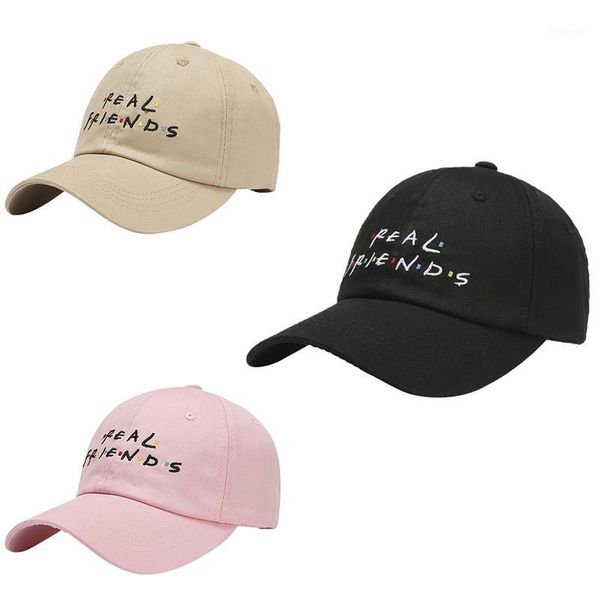 

real frlends alphabet baseball cap men women fashion sun hat washed cotton pure color light board cap stitching dad hat1, Black