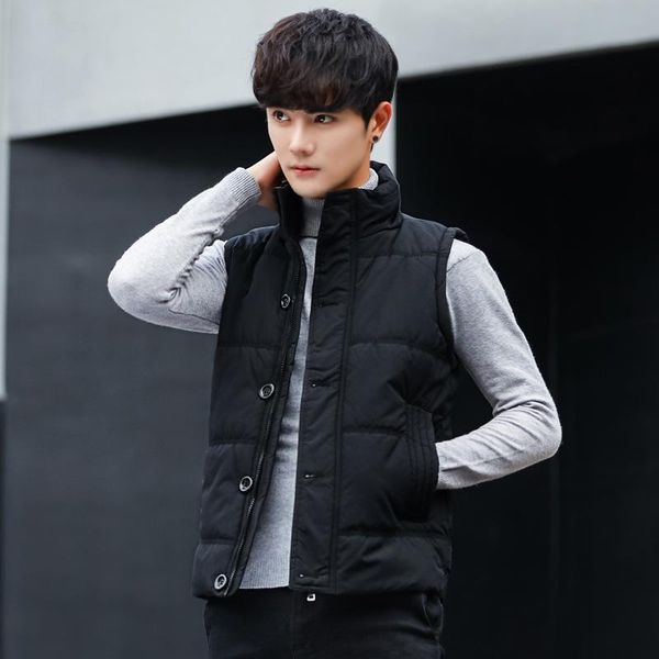 

men vest jacket without sleeves winter mens button sleeveless jacket vest coats fashion male cotton-padded vests men waistcoats, Black;white