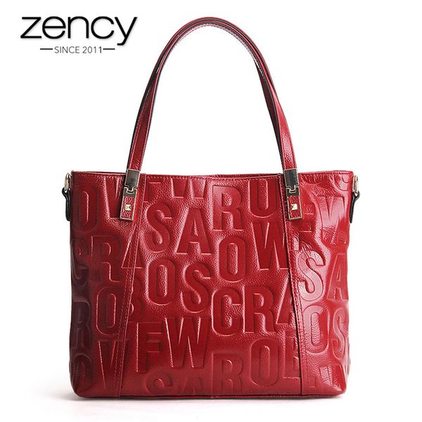 

zency luxury female shoulder bag 100% genuine leather fashion grey messenger lady charm dark red handbag crossbody black tote c0121
