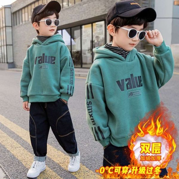 

hooded wtern plush boys' sle sweater, children's et, baby's autumn and winter thickened pullover, korean fashion 2020 ux8d, Black