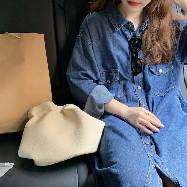 

long sleeve single-breasted denim straight dress casual korean chic wild robe loose denim dress women long autumn new vintage, Black;gray