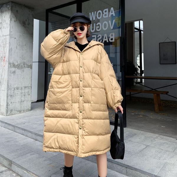 

2020 winter white duck long feather thick female windbreak cap snowball coat