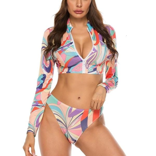 

2021 new bikini mujer rash guard female 3 piece swimsuit suit long sleeve rashguard bath swim vck2, White;black