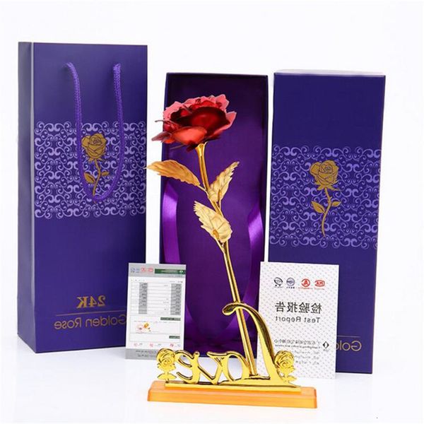 

gold foil flower artificial golden rose with gift box for valentines mothers day birthday anniversary wedding party