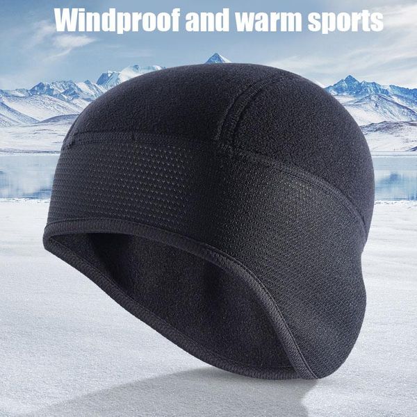

helmet liner skull cap beanie with ear covers heat retention moisture wicking for running cycling skiing &t8, Black