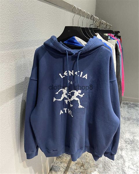 

designers hoodies balencaigass sweaters 22fw autumn and winter new running men's printed worn hole fleece hoodie wo paris sweater, Black