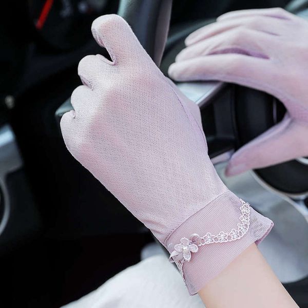 

autumn summer thin summer spring anti and uv driving women' sun gloves short elastic anti slip five fingers, Blue;gray