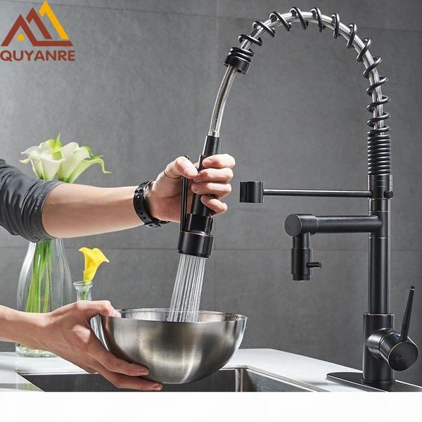 

blackend spring kitchen faucet pull out side sprayer dual spout single handle mixer tap sink faucet 360 rotation kitchen faucets t200423
