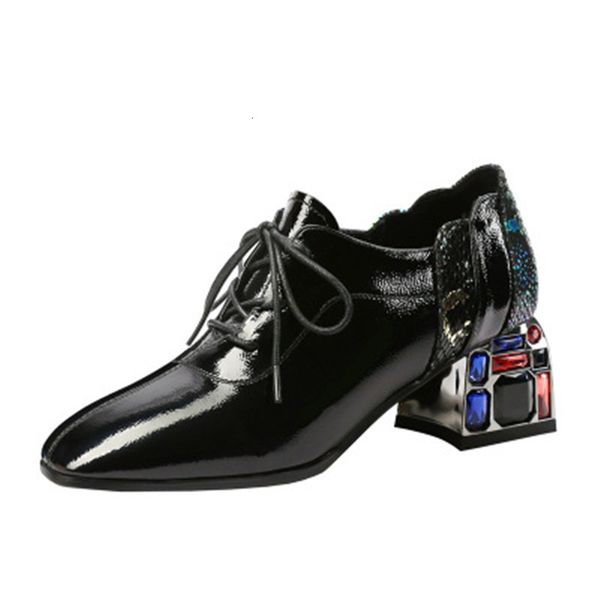 

new autumn 2021 women's boots matching diamond stripes square-headed thick comfortable woman high heels 3me6, Black