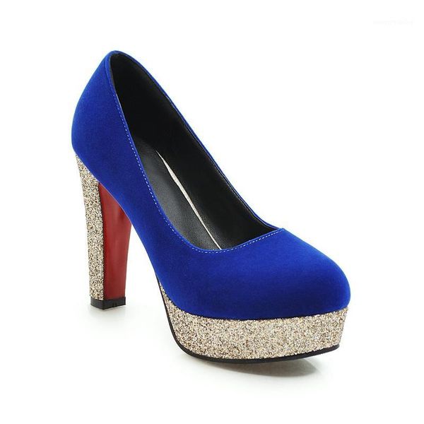 

new wedding shoe 2020 age season high with thick with sequins size 43 yards 32 - shallow mouth single woman shoes1, Black