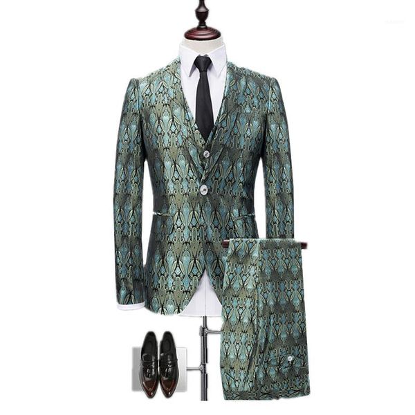 

2018 new bar nightclub men's suits jackets + vests + pants 3xl blue red gentleman slender elegance clothing men blazer left rom1, White;black