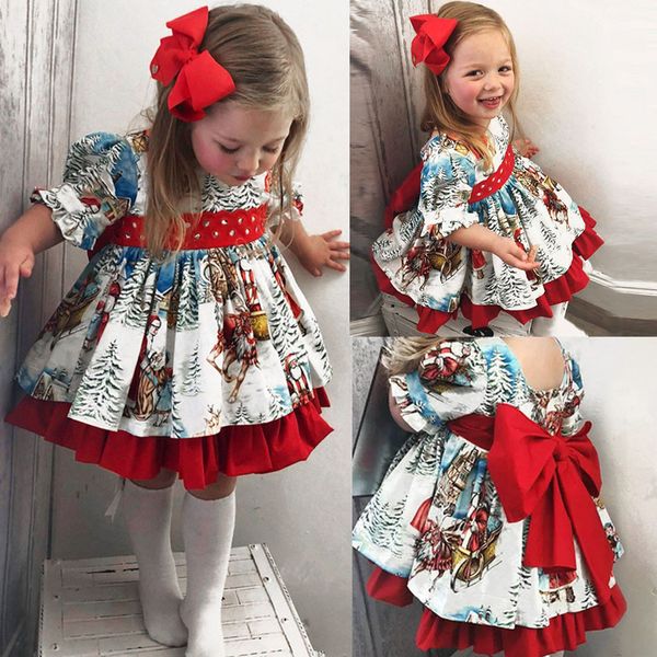

newborn baby girls dress toddler baby girls christmas cartoon xmas santa print princess dress baby girls christmas party dress 1023, Red;yellow
