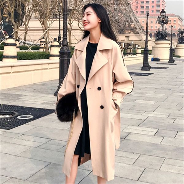 

2021 new new autumn windbreaker female mid-length knee-length korean of the spring temperament black coat popular jacket grnk, Black;brown
