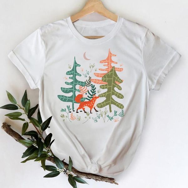 

t-shirts for women 2021 cartoon fox forest cute fashion spring summer printing lady print graphic tshirt female tee t-shirt, White