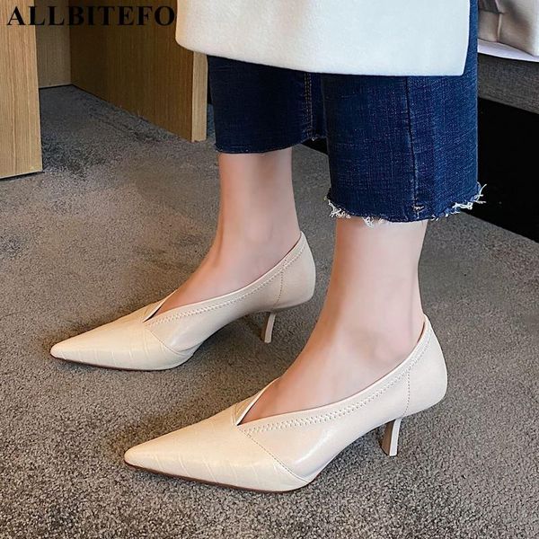 

allbitefo large size:33-43 genuine leather high heels women shoes women high heel shoes thin heels office ladies, Black