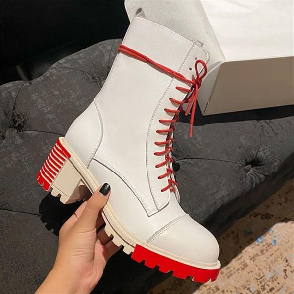 

brand new ankle boots for women genuine leather shoes thick heel short boots women autumn winter shoes high heels, Black