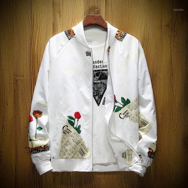 

cool bomber jacket men romantic rose flowers print zipper jackets windbreaker male coat jaqueta masculina m-5xl1, Black;brown