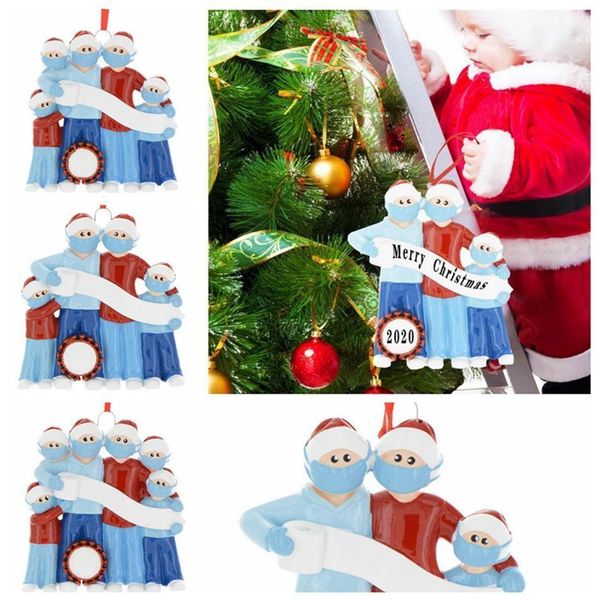 

christmas quarantine snowman personalized ornaments survivor family of 3 4 5 with face masks hand sanitized decorating creative toys w-00300