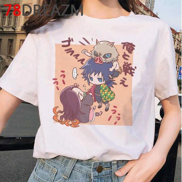 

японские аниме slayer графические женщины футболки 2020 kawaii мультфильм top tees streetwear kimetsu нет yaiba harajuku женщина, White