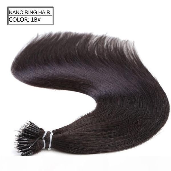 

1g s 100s brazilian micro nano loop ring human hair extensions 100%remy hair straight 18colors +100pcs nano rings beads, Black