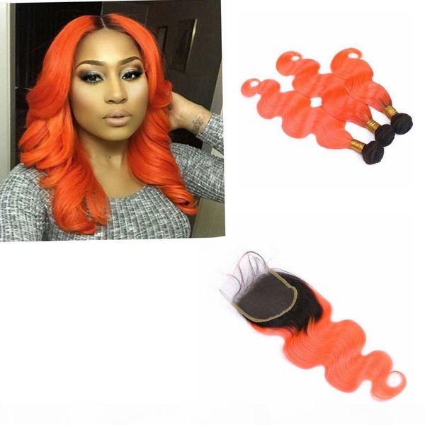 

ombre 4x4 closure human hair with bundles dark root ombre peruvian bundle deals 3bundles body wave, Black;brown