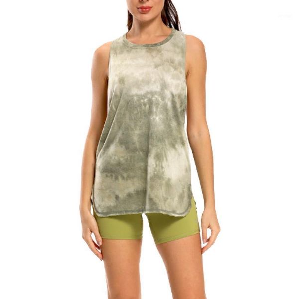 

yoga outfits tie dye racerback loose tank activewear running workouts clothes stretch blouse gym sleeveless shirts1, White;red