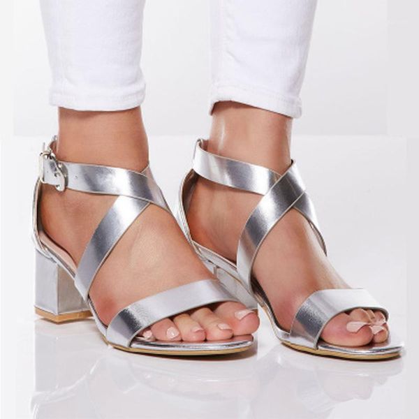 

dress shoes woman's sandals 2021 block heels summer women laser gladiator luxury buckle strap girl club sandalia blokhak1, Black