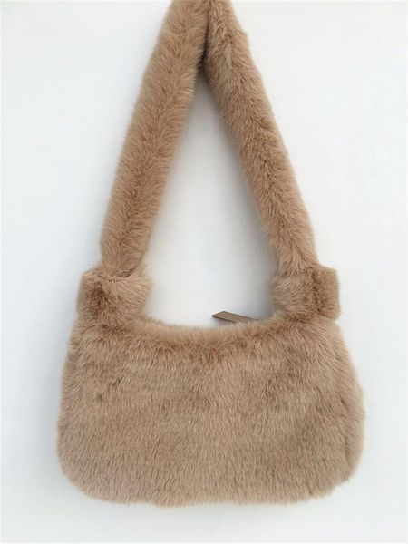 

winter plush women underarm bag faux fur ladies hobos fashion shoulder messenger bags fashion female clutch purse tote handbags