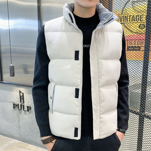 

2021 new men's vests autumn cotton padded waistcoat stand collar sleeveless jacket street wear vest coat slim fit plus size 4xl qo2l, Black;white
