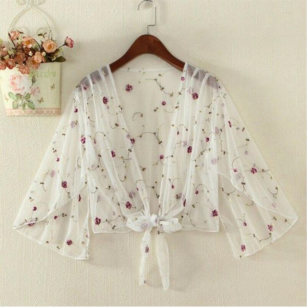 

women cardigan breathable summer fashion thin jacket coat lady floral loose lace cape sun protected full sleeve shirts new, White