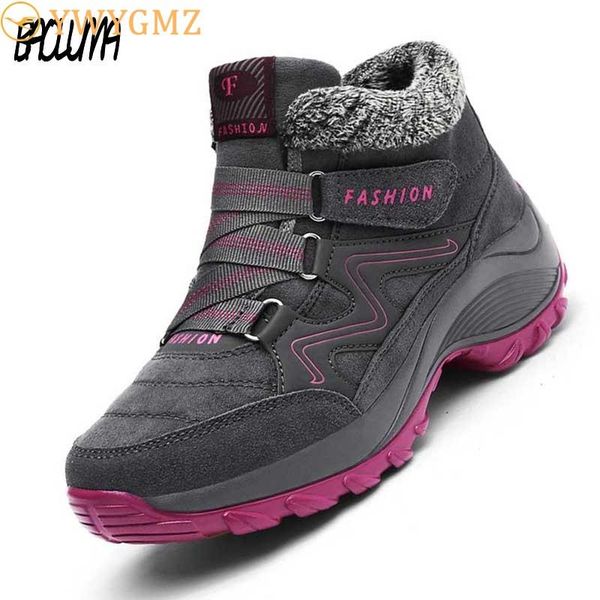 

winter women ankle boots snow women warm thick plush snow boots waterproof female wedge suede non-slip lady casual botsas, Black