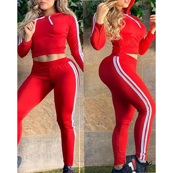 

fashion women set casual 2 piece set pants ladies suit striped hoodies jogger outfits warm clothes solid tracksuit women, Gray