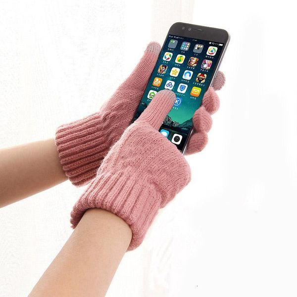 

women winter keep warm touch screen plus velvet inside thicken solid wool knitted gloves female outdoor cycling elasticity soft, Blue;gray