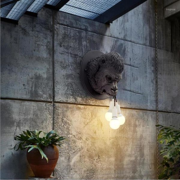 

nordic resin gorilla wall lamp retro modern led wall sconce home loft bedroom bedside home decor light fixtures luminaire1