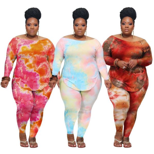 

p5050 fashion tie dye pants two piece set plus size women fall clothing