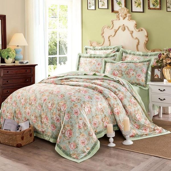 

cotton jacquard floral print bedding set 4pcs double king  size bedsheet set duvet cover home decorative pillowcases