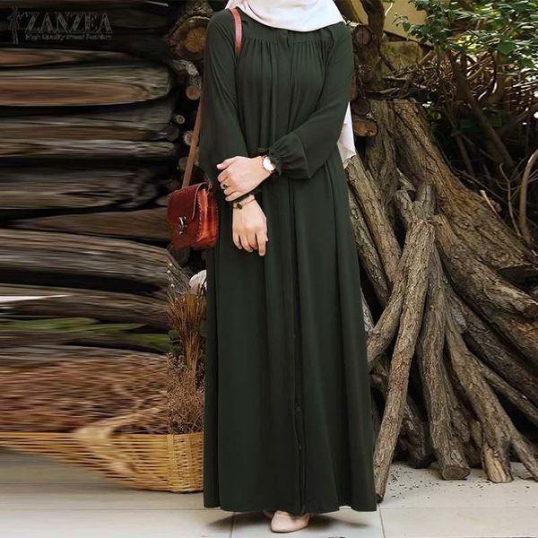

casual dresses zanzea autumn sundress women vintage long sleeve muslim maxi dress dubai abaya turkey hijab solid islamic clothing, Black;gray