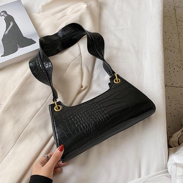 

cross body ruffles straps shoulder bag women crossbody 2021 autumn fashion design alligator pattern wide handle purses and handbags
