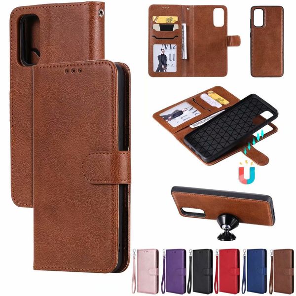 

multi-function pure color pu leather 2 in 1 case cover with magnetic cards pouch for samsung s20 plus a51 a10s m30s
