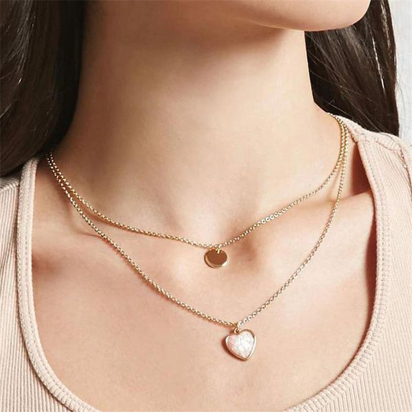 

chokers luokey simple fashion heart necklaces for women gold silver color round fluorescence pendants jewelry accesorios mujer, Golden;silver