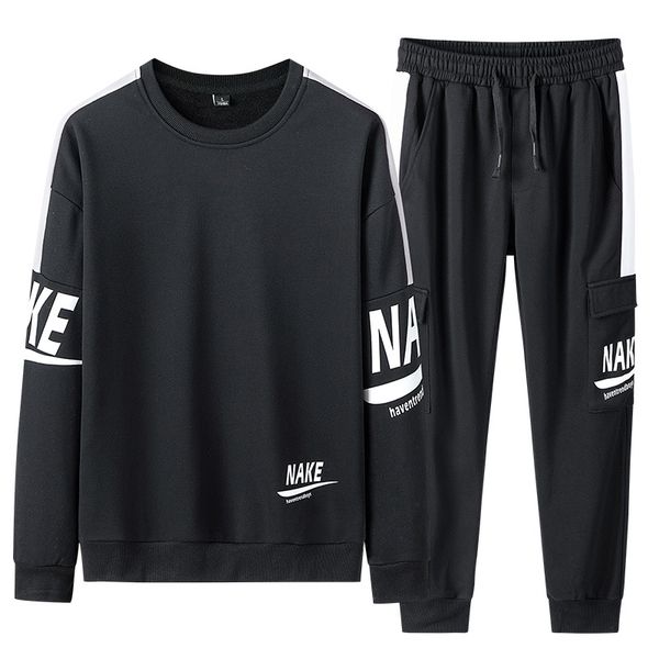 

2021 new mens casual sportswear sets autumn winter male tracksuit piece sweatshirt set streetwear slim fit jogger tracksuits h725, Black